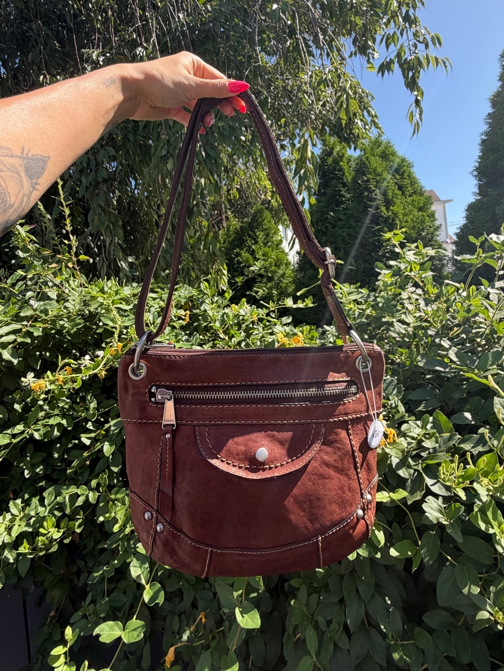 Vintage Y2K Fossil Brown Leather Convertible Crossbody Shoulder Bag